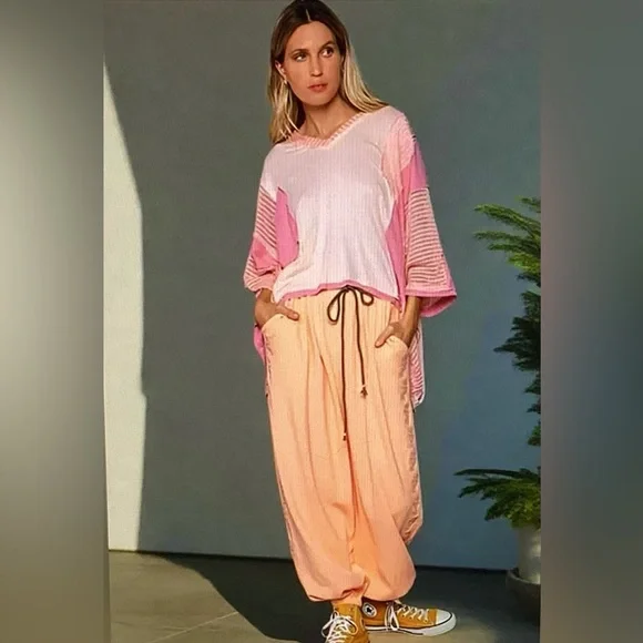 POL Pink and Peach oversized v-neck top - Picture 4 of 4